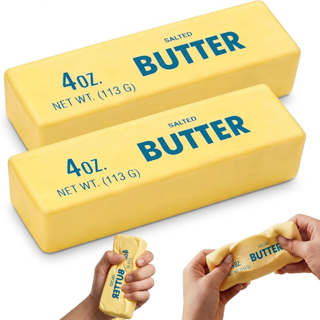 2PCS Butter Squishy Slow Rising Butter Squishy Toy, Realistic Food Fidget Toys for Adults, Soft PU Material, Sensory Anxiety Relief & Focus Aid, Portable 5.5 Inch Squishy Butter for Office & Home