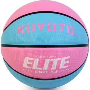 KUYOTQ Kids Toddler Size 4 Basketball - 25.5" Thickened Rubber Mini Basketball for Boys & Girls Age 4-8 (Deflated, Pink & Blue, Without Pump)