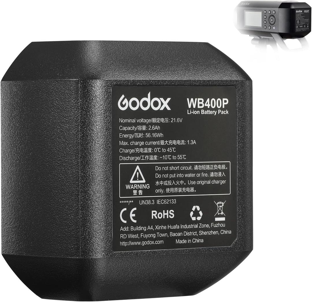 GODOX AD400Pro Original Battery WB400P 21.6V/2600mAh/56.16Wh Li-ion Batterypack, High-Capacity Power Solution for AD400 Pro, Flashpoint XPLOR400 Pro Outdoor Flash (Replaces WB400P & WB400PA)