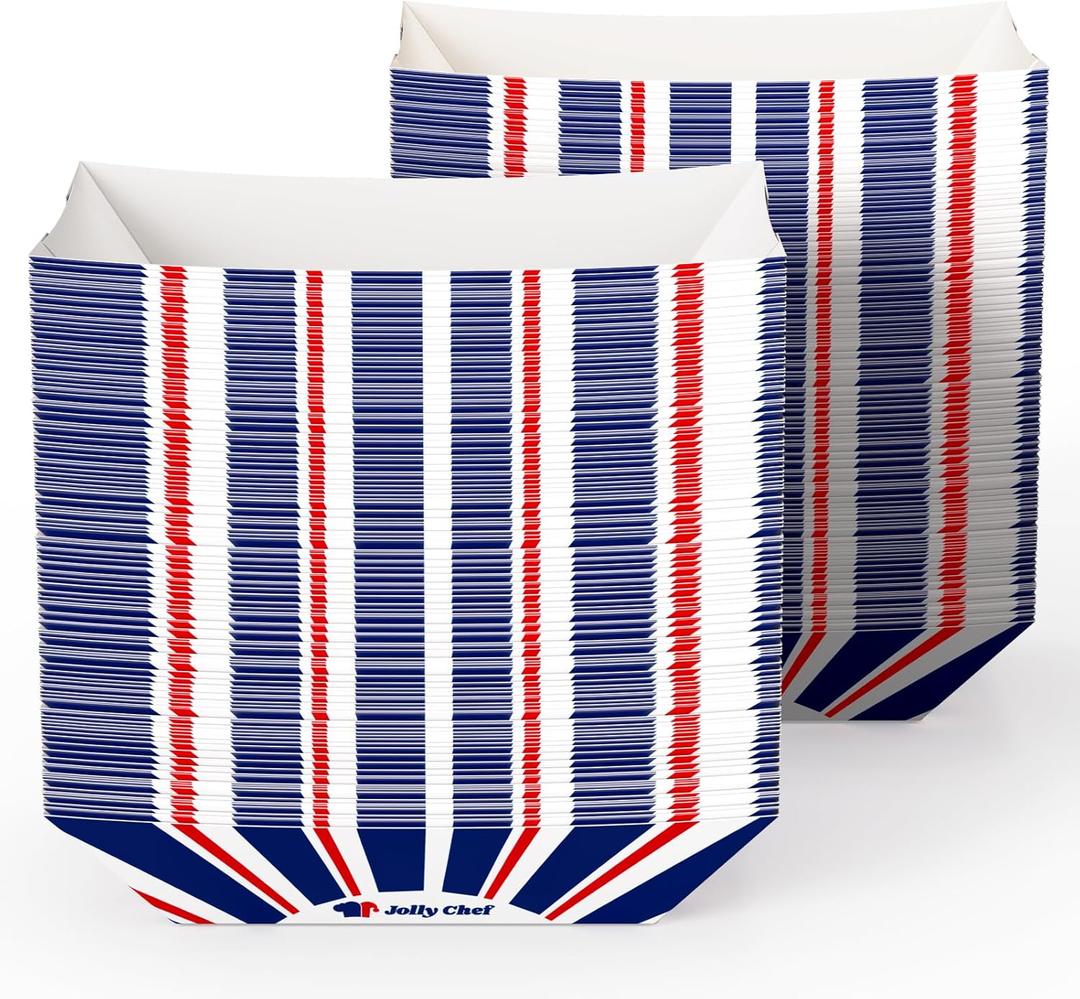 JOLLY CHEF 2lb Paper Food Trays, 250 Pack Paper Food Boats Disposable Serving Boats for Gameday,Food Holder Trays for Snacks French Fries Nachos Hot Dog Tacos BBQ Party