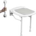 Wall Mounted Shower Seats with Bathroom Grab Bar, Support 550lbs, Adjustable Height Fold Down Shower Seat Wall Mounted, Folding Shower Bench Wall Mounted for Elderly-Adults-Pregnants-Seniors-Disabled