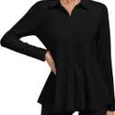 Soneven Long Sleeve Button Down Shirts for Women Loose Fit Tunic Dressy Casual Collared Blouses Peplum Business Work Tops (Large, Black)