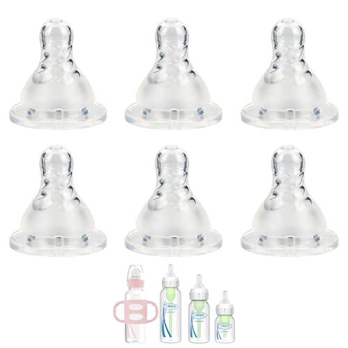 Silicone Nipple for Dr. Brown’s Natural Flow Level 2 Narrow Baby Bottle, Medium Flow, 3m+, 6 Count