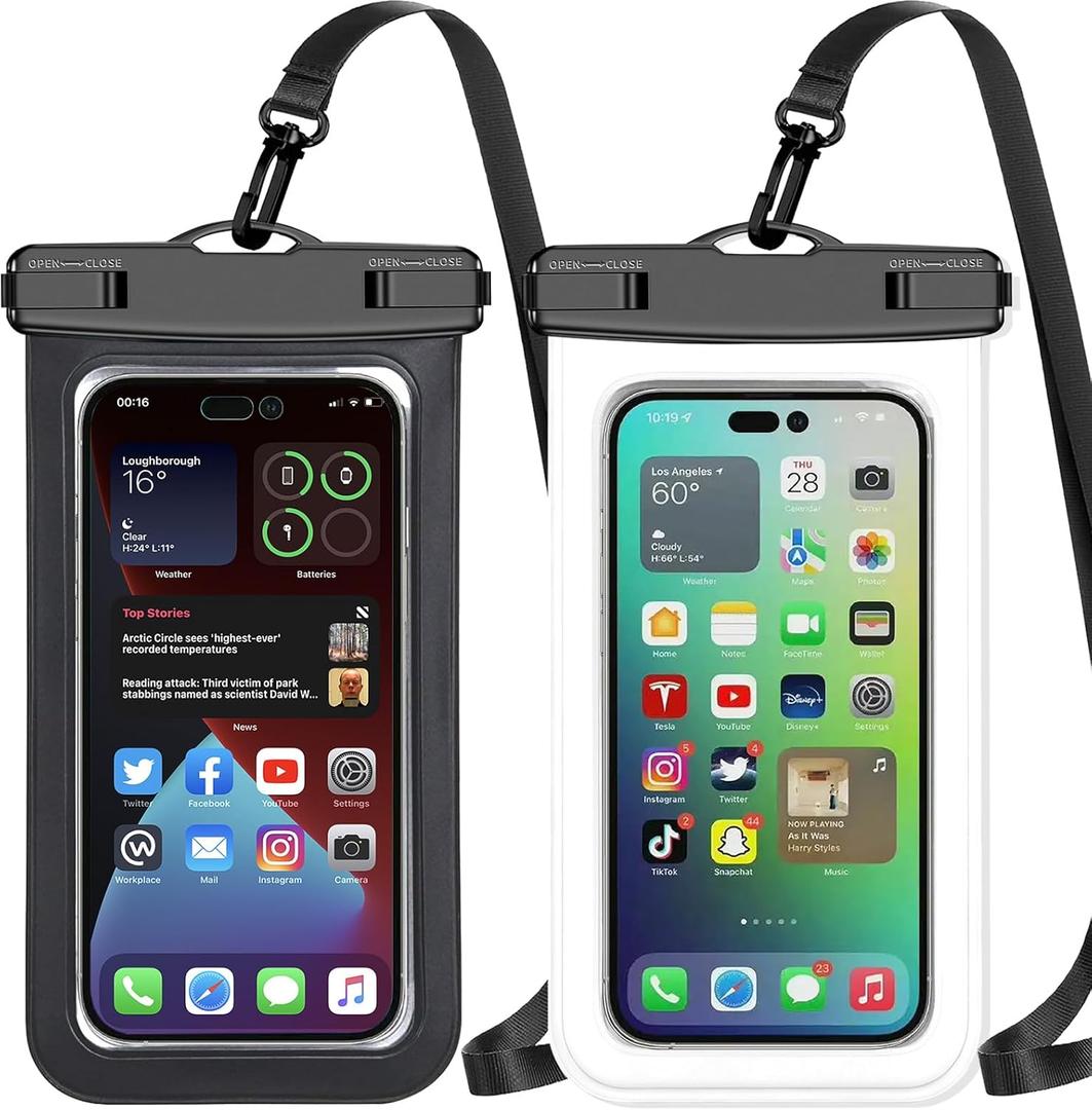 2 Pack Black White Universal Waterproof Phone Pouch, Large Phone Waterproof Case Dry Bag,Protection Level: IP68,Outdoor Sports for Apple iPhone,Samsung,and More,(Fits Up to 8.3),Black,White