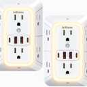Outlet Extender with Night Light, Multi Plug Outlet Surge Protector,6 Outlet Splitter with 4 USB Outlet (2 USB A,2 USB C) 3 Sided Multi Plug Wall Adapter Power Strip for Home Travel Office 2 Pack