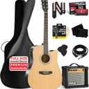 Pyle Cutaway Acoustic Electric Guitar and Amp Kit, 4/4 Full Size Spruce Wood Body with 10W Amplifier, Gig Bag, Strap, Extra Steel Strings, Picks, Cable, for Beginners and Adults, Natural, 40"