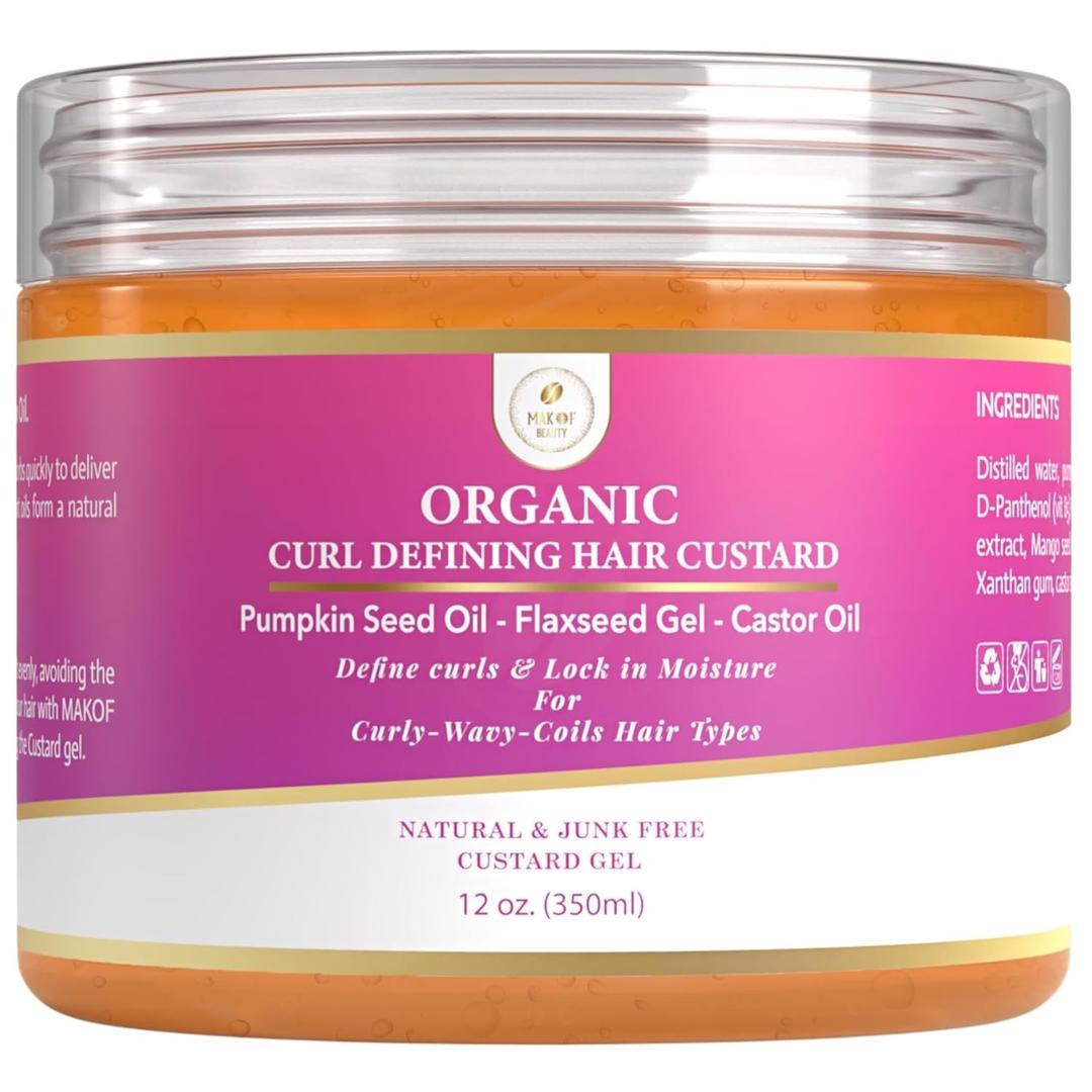 Curls Defining & Styling Custard Gel, Enhances Curls Definition & Long-Lasting Hold. With Flaxseed, Pumpkin Seed & Rosemary. Natural Hair Styling, 12 fl oz