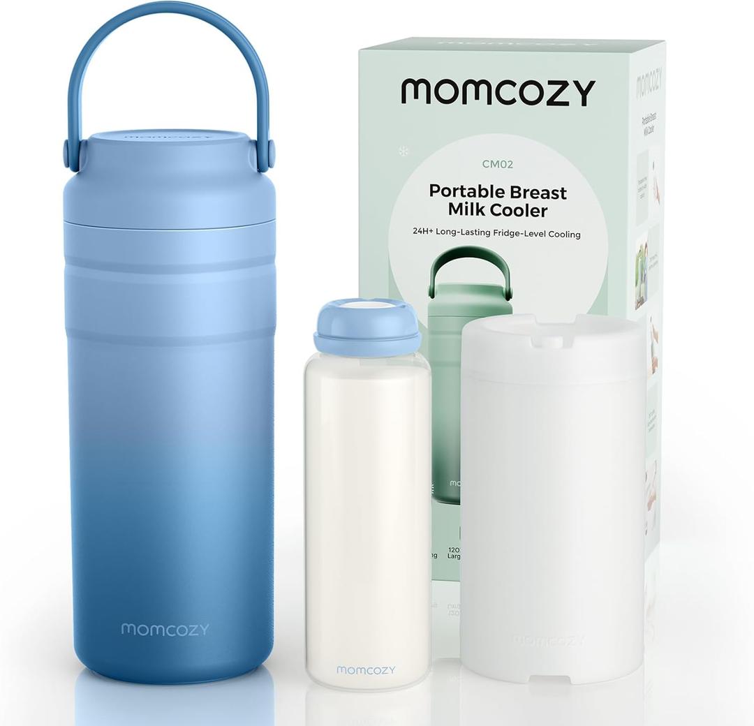 Momcozy Portable Breast Milk Cooler for Travel, 24H Ice-Free Cooling Breastmilk Storage Bottles Container, 12oz Leak Proof Outdoor Small Freezer, Baby Breastfeeding Essential for New Moms