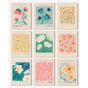 Flower Market Poster Set of 6, Abstract Flower Market Wall Art Prints, Vintage Colorful Floral Wall Art Decor, Boho Room Decor8x10inch, Unframed)
