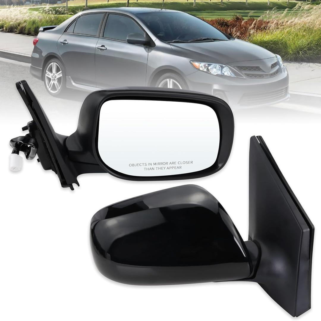 Right Passenger Side Mirror Compatible With 2009 2010 2011 2012 2013 Toyota Corolla With Power Glass Manual Folding Non-Heated Black Replace#8790802B50(3Pins