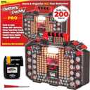 Battery Daddy Storage & Organizer Case w/Light and Tester, Stores & Protects Over 200 Batteries, Double-Sided, Clear Locking Lid, Secure Latches & Portable Handle- Black (Batteries Not Included)