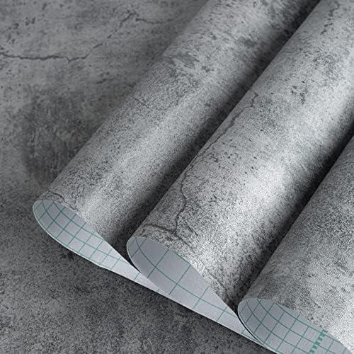 Gray Concrete Contact Paper Matte Thick Textured Grey Cement Wallpaper Peel Stick Countertop Contact Paper Removable Waterproof Adhesive Industrial Style Wall Sticker Kitchen Table Vinyl Wrap