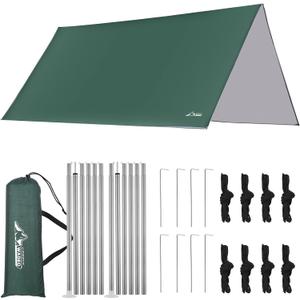 WADEO Camping Tarp with Poles, Waterproof and Lightweight Tent Hammock Tarp, 10X10FT Backpacking Rain Fly Survival Shelter for Camping, Hiking, Picnic and Outdoor Activities