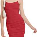 EXARUS Girls Teen Dresses Dance Ruched Spaghetti Straps Bodycon Mini | Sleeveless Tight Fitted Ribbed Dress Party Casual Halloween Tween Youth Semi Formal Junior Birthday Preteen Red 10Y