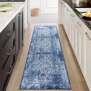 vivorug Runner Rug 2'x8' Vintage Washable Non-Slip Runners for Hallways Kitchen Entryway Laundry Room Carpet Hallway Runner Navy Blue