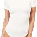 MANGOPOP Women's Round Neck Short Sleeve Bodysuit T Shirts Basic Body Suit Tops, White,X-Large