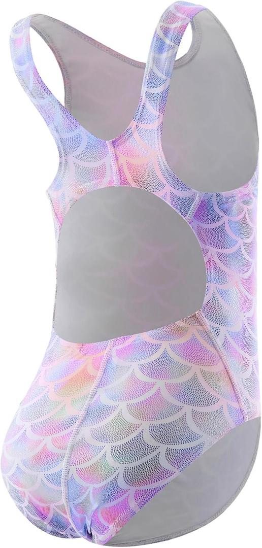 Girls One Piece Athletic Swimsuit, Mermaid Scale Training Bathing Suit for Pool and Competition, 3-12 Years (US, Alpha, Medium, Regular, Cranberry)