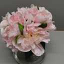 Hollyone Pink Peonies Artificial Flowers with Vase Faux Flowers Peony Fake Flowers Silk Flower Arrangements in Glass Vase with Faux Water for Home Decor Bathroom Table Centerpiece Shelf Decorations