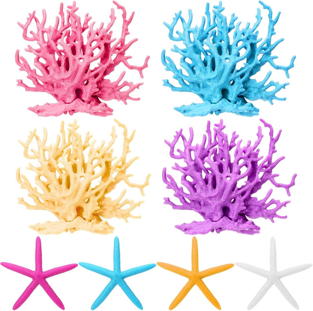 8 Pcs Mermaid Party Decorations Artificial Aquarium Coral Reef Decor Starfish Decor Under The Sea Centerpiece Realistic Ocean Party Plastic Fish Tank Decoration (Vivid Colors)