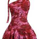 SOLY HUX Women's Floral Print Halter Flowy Mini Dress Backless Ruffle Beach Birthday Dresses Date Outfits L