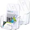 Remerry 2 Set 6.5 Inch Acrylic Brochure Holder with Business Card Pocket, Wide Bifold Clear Brochure Display Stand Flyer Holder for Pamphlet Literature Magazine Booklet, Desk or Wall Mount Display