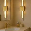 Modern Golden LED Wall Sconce, Geometric Metal and Acrylic Vertical Wall Lamp, Minimalist LED Light for Bedroom, Living Room, Hallway – 8 W, 48 cm, 3 Light Shades (Gold-Left)