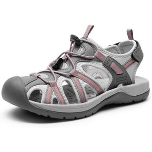 DREAM PAIRS Women's Hiking Sandals Adventurous Summer Sports Shoes Outdoor (9, Grey/Coral)