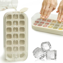 Pack of 2 Ice Cube Tray with Lid and Bin 21 Pcs Quick-Fill Ice Cube Mold for Freezer Easy Press to Release White No-Touch Ice Cube Trays