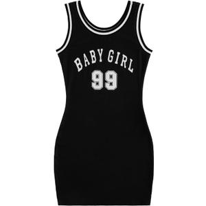 SOLY HUX Womens Bodycon Mini Dress Sleeveless Tank Dresses Jersey 90s Outfits 2000s Clothing (Medium, Black Letter Graphic)