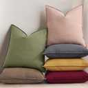 decorUhome Summer Decorative Linen Throw Pillow Covers 20x20 Inch Set of 2 Light Brown Pillow Covers with Flange Edges Soft Farmhouse Boho Accent Pillow Cases for Couch Bed Living Room