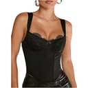 Women's Black All-Match Tight Patchwork Lace Bra Gorgeous Halter Top With Curved Hem Floral Lace Corset Top,  Small Size