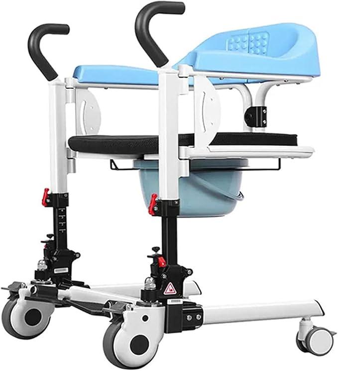 Manual Patient Lift Transfer Chair for The Elderly Portable Patient Lift Aid w/180° Split Seat and Bedpan Nursing Shower Wheelchair Lifts for Home, Height Adjustment