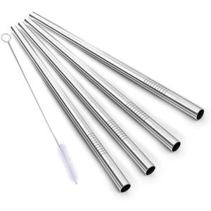 18/8 Stainless Steel Reusable Straws 4 Piece, 1 Straw Cleaner