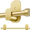 TONIAL Gold Curtain Rods No Drilling for Windows from 40 to 53 Inches, 5/8 Inch Curtain Rod 32 to 58 inch with Adhesive Brackets without drilling, Renter Apartment Friendly Adjustable Drapery Rods