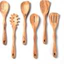 Gudamaye 12 inch Olive Wooden Utensils for Cooking, Long Handle Wooden Spoons for Cooking, 6 PCES Crafting Wooden Spoon Set, Wooden Kitchen Utensil set, Natural Olive Wood utensil Set