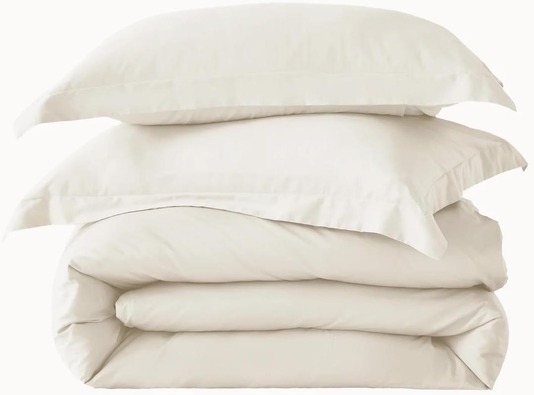 Premium Long-Staple Cotton Sateen Sheet Set, Soft and Breathable Bed Sheets with Fitted Sheet (White, Queen)