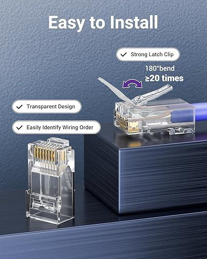 VCE 25-Pack UL Listed Cat6 RJ45 Pass Through Connectors, Cat 6/Cat 5e RJ45 Ethernet Modular Plugs Ends Gold Plated for 23-26AWG Solid or Stranded UTP Network Cable 1000Mbps Support PoE