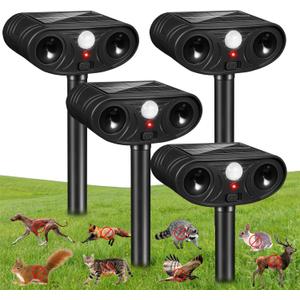2026 Solar Ultrasonic Racoon Fortress Pro, Deer Cat Repellent Devices Animal Repeller Squirrel Rabbit Deterrent Outdoor with Motion Sensor to Scare Dog Skunk Out of Garden Yard(4Pack)