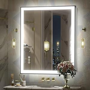 CHARMOR 30X36 LED Bathroom Mirror, Lighted Vanity Mirror for Wall with Black Frame, Front Lights and Backlit, Dimmable, Anti-Fog, Shatter-Proof (Horizontal/ Vertical)