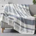 WRENGONGE Grey Blue Throw Blanket, 50x70 Soft Cozy Striped Throw Blankets for Couch, Sofa, Bed, Travel, Lightweight Fluffy Warm Plush Decorative Blankets for Women, Men Gift