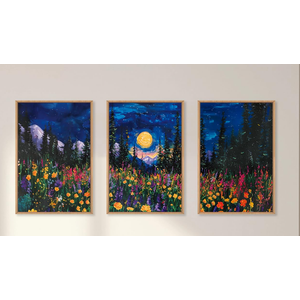 HLNIUC Mystical Midnight Moon Framed Wall Art Set, Abstract Wildflower Mountain Canvas Wall Decor, Forest Nature Wall Painting, Floral Landscape Art Print for Living Room, Bedroom, Office  24"x36"x3 HLNIUC Mystical Midnight Moon Framed Wall Art Set, Abstract Wildflower Mountain Canvas Wall Decor, Forest Nature Wall Painting, Floral Landscape Art Print for Living Room, Bedroom, Office  24"x36"x3