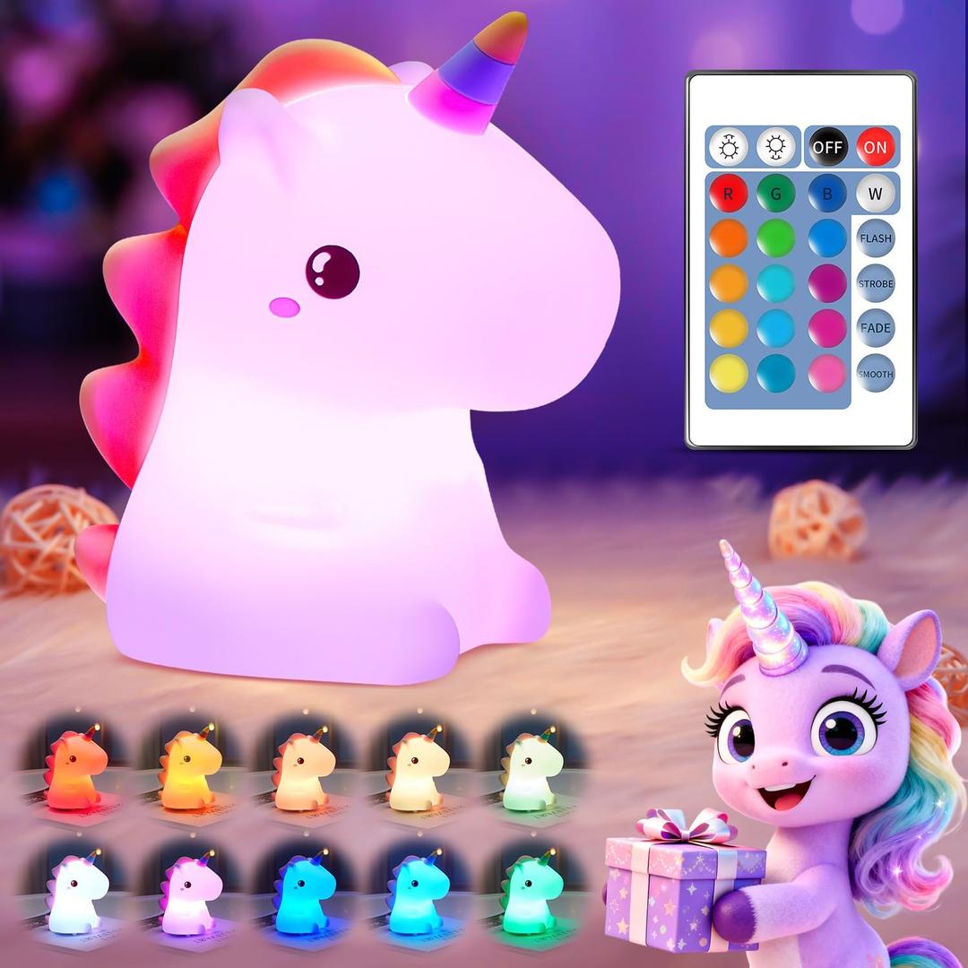 One Fire Unicorn Night Light for Kids, 16 Colors & Remote Control Baby Night Light, Rechargeable Unicorn Lamp, Cute Gifts for Kids Gifts Teen Girl Gifts