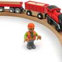 Battery Operated Cargo Train for Wooden Train Track Set Toys for Toddlers 3 4 5 Year Old Boys Kids Magnetic Couplings Construction site Fram Harbor Vehicle (Without Battery)