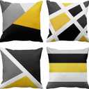 Emvency Set of 4 Yellow Throw Pillow Covers Abstract Stripe Simple Geometric Acrylic Bold Modern Decorative Pillow Cases Home Decor Square 26x26 Inches Pillowcases