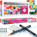 60 Watercolor Pens Set Includes 52 Vivid Colors, Real Brush Tips Paint Markers Set with 4 Blender Pens, Watercolor Pad and Coloring Pad, Art Supplies Gifts for Beginners Young Artists and Adults