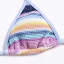 ZAFUL Women's Colorblock Stripes Triangle Halter Tied Cheeky Thong Bikini Set High Cut Two Piece Bathing Suit (Blue, M)