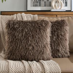 FUTEI Dark Coffee Decorative Throw Pillow Covers 18x18 Inch Set of 2,Soft Faux Fine Wool Textured Cushion Case,Luxury Home Decor for Couch Bed Living Room