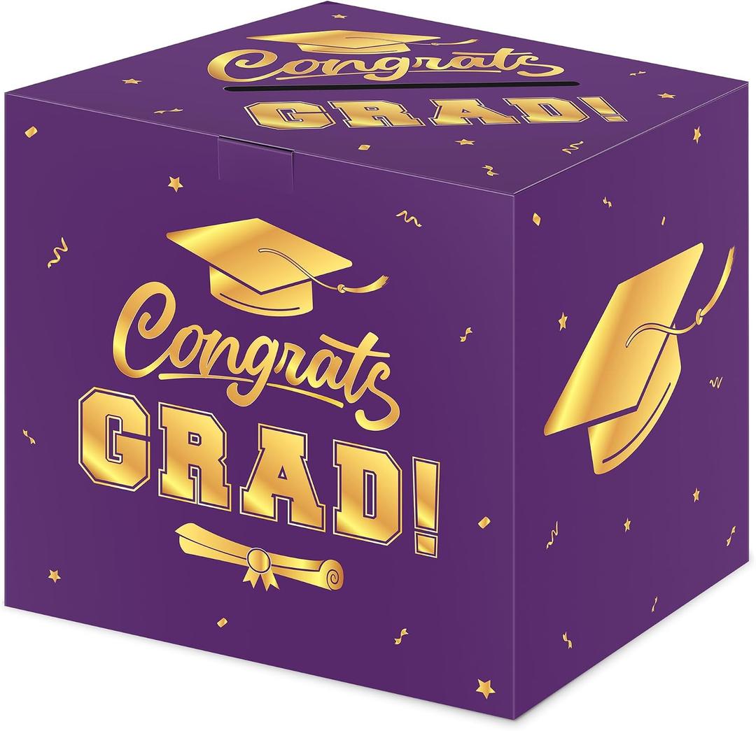 5 x Graduation Decorations 2026 Card Box, Purple Gold Congrats Grad Paper Gift Crad Boxes Holder for Class of 2026 Graduation Party Decoration Supplies Table Decor Favors Props Decor, 9 x 9 x 9 inches