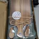 Ziliny 6 Set Bridal Baby Shower Cheese Prizes Wooden Square Board Gift Set Knives Forks Thank You Tags with Box for Guests for Valentines Bridal Baby Shower Housewarming Gifts (Acacia Color)