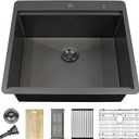 25 Inch Fine Grain Embossed Designed Gunmetal Black Topmount Kitchen Sink, 18/8 Stainless Steel Single Bowl Kitchen Sinks with Deep Basin, Drop in Kitchen Sink Set with Premium Accessories Included